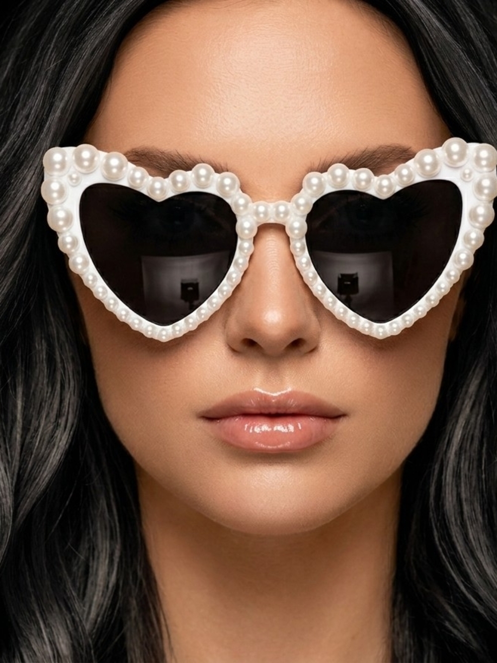 Women's Pearl-Trim Heart Sunglasses - White NEW!